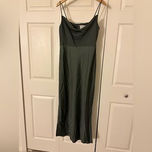 Cali Satin Cowl Neck MIDI Slip Dress Moss